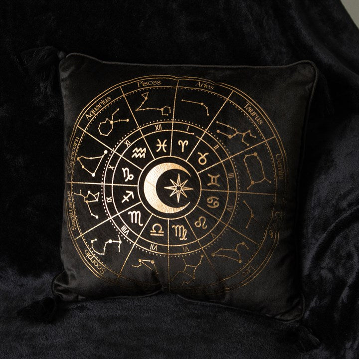 Black Astrology Wheel Square Cushion