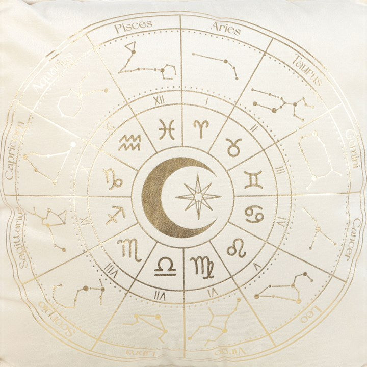 Off White Square Astrology Wheel Cushion