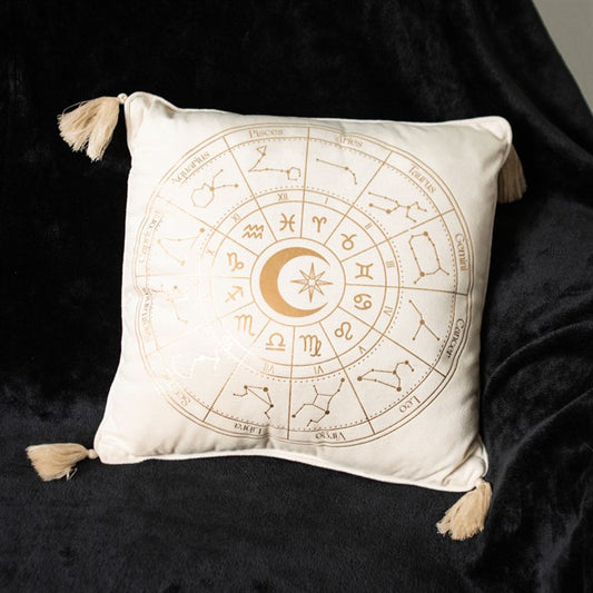 Off White Square Astrology Wheel Cushion
