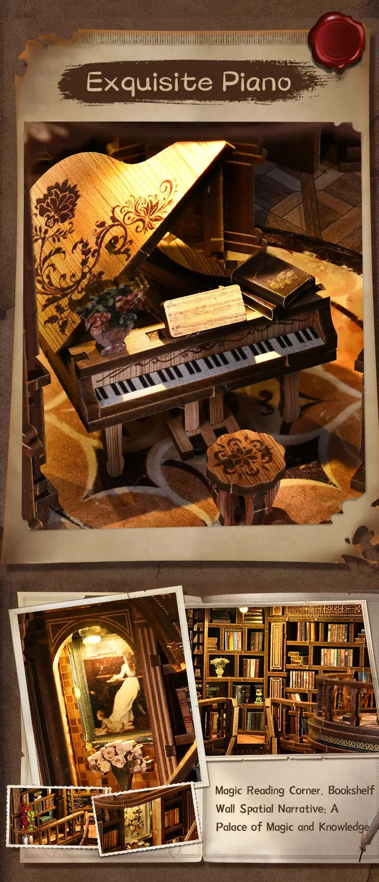 DIY Wooden Dreamy Book Hall Cottage Figurines Miniatures