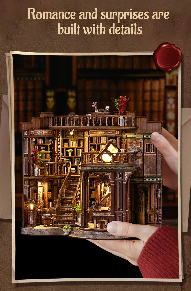 DIY Wooden Dreamy Book Hall Cottage Figurines Miniatures