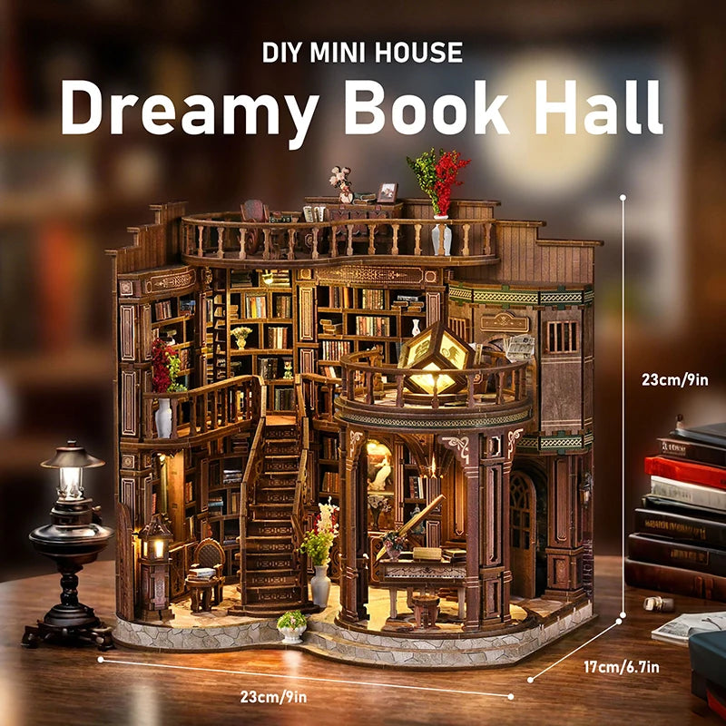 DIY Wooden Dreamy Book Hall Cottage Figurines Miniatures