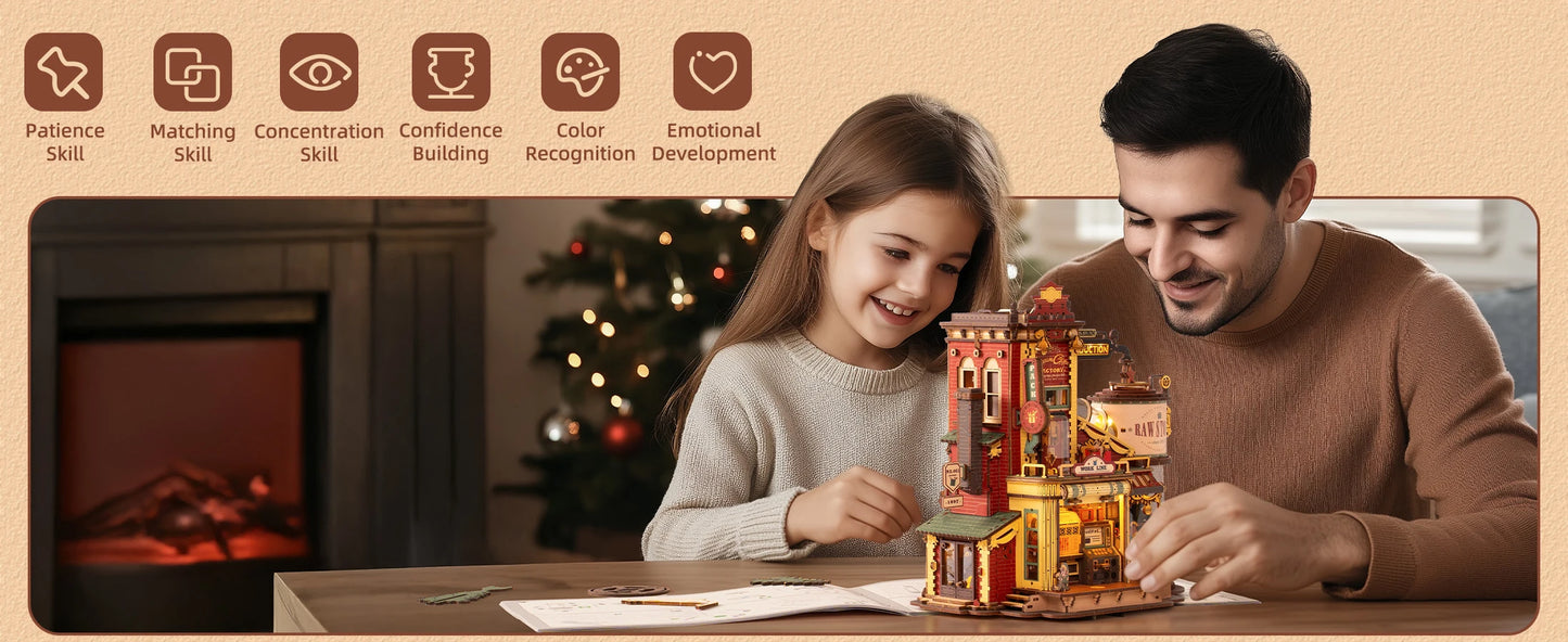 Dream Gift Factory 3D Wooden Puzzle Christmas Gifts with Light and Music