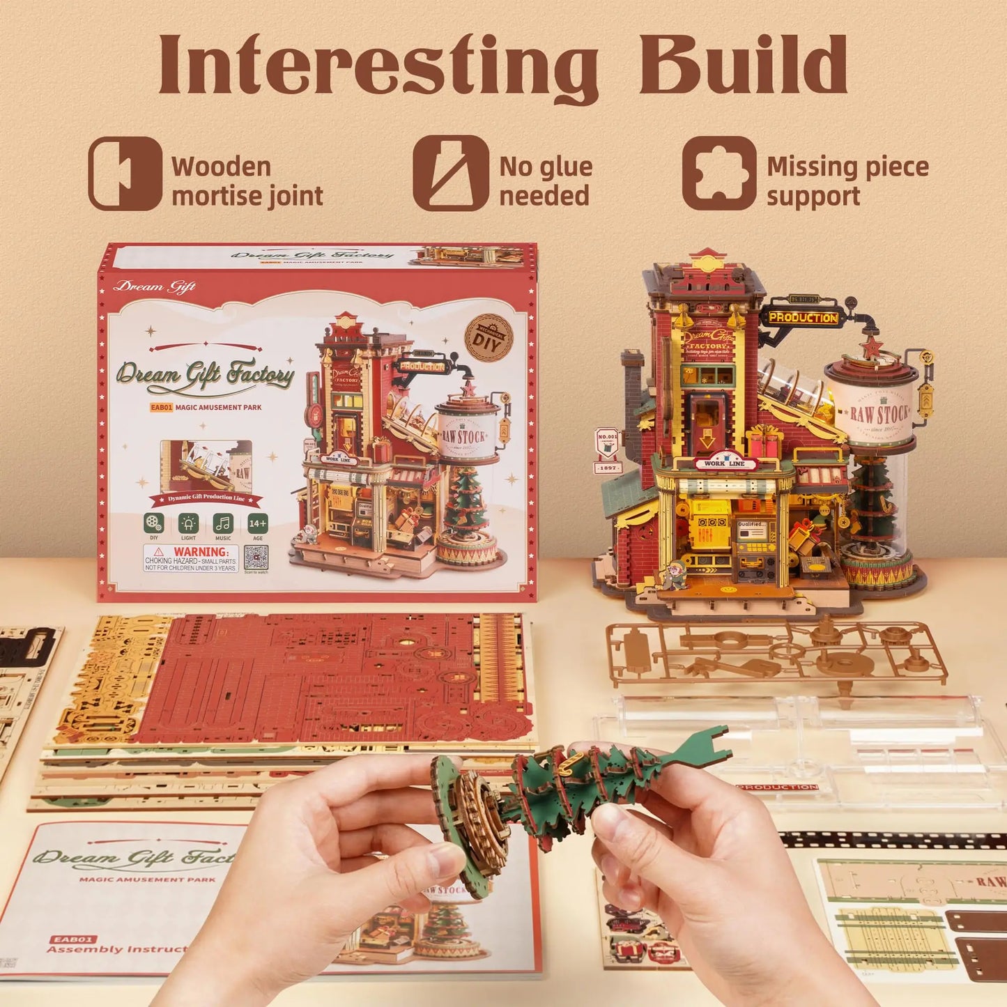 Dream Gift Factory 3D Wooden Puzzle Christmas Gifts with Light and Music