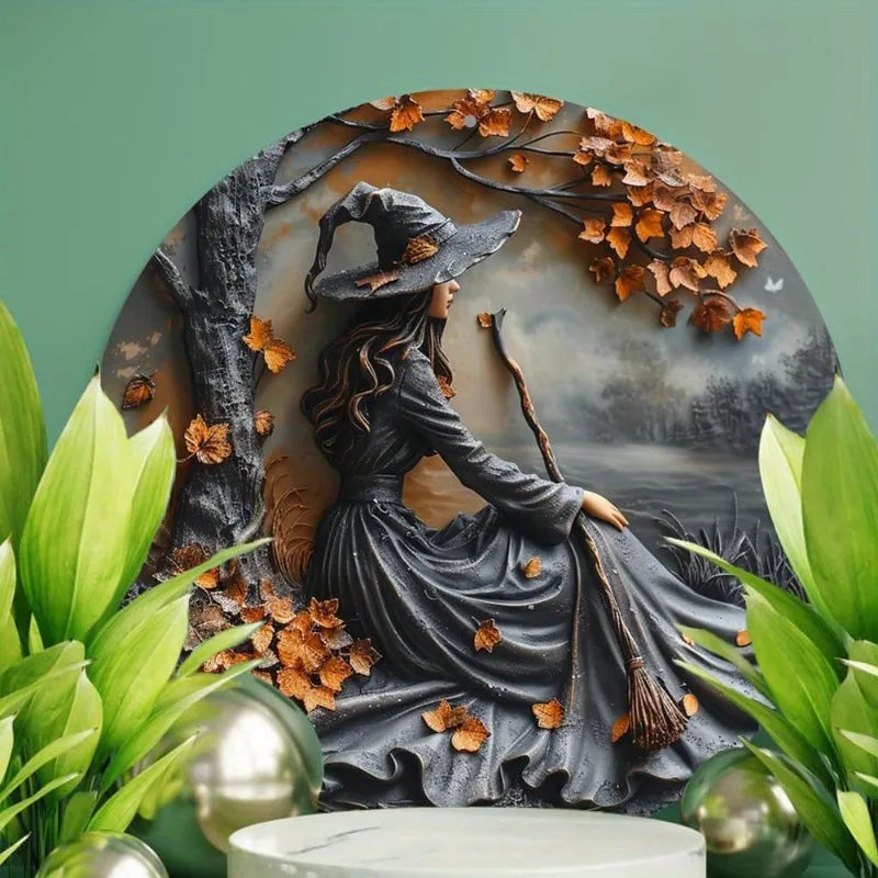Enchanting 2D Witch Broom Flat Aluminum Sign