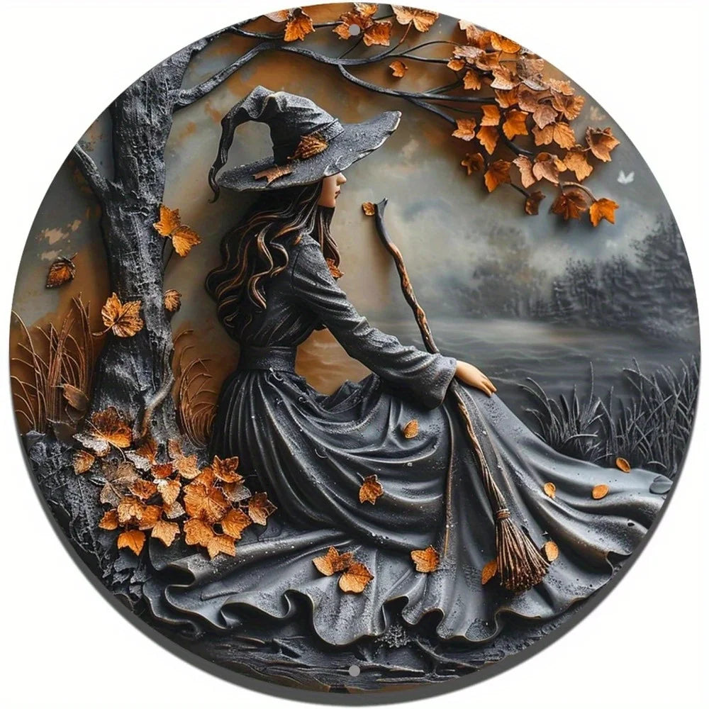 Enchanting 2D Witch Broom Flat Aluminum Sign
