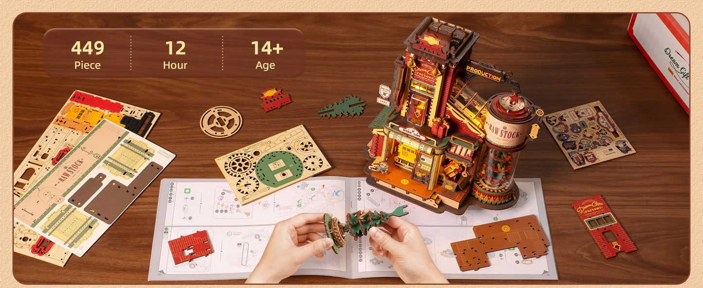 Dream Gift Factory 3D Wooden Puzzle Christmas Gifts with Light and Music
