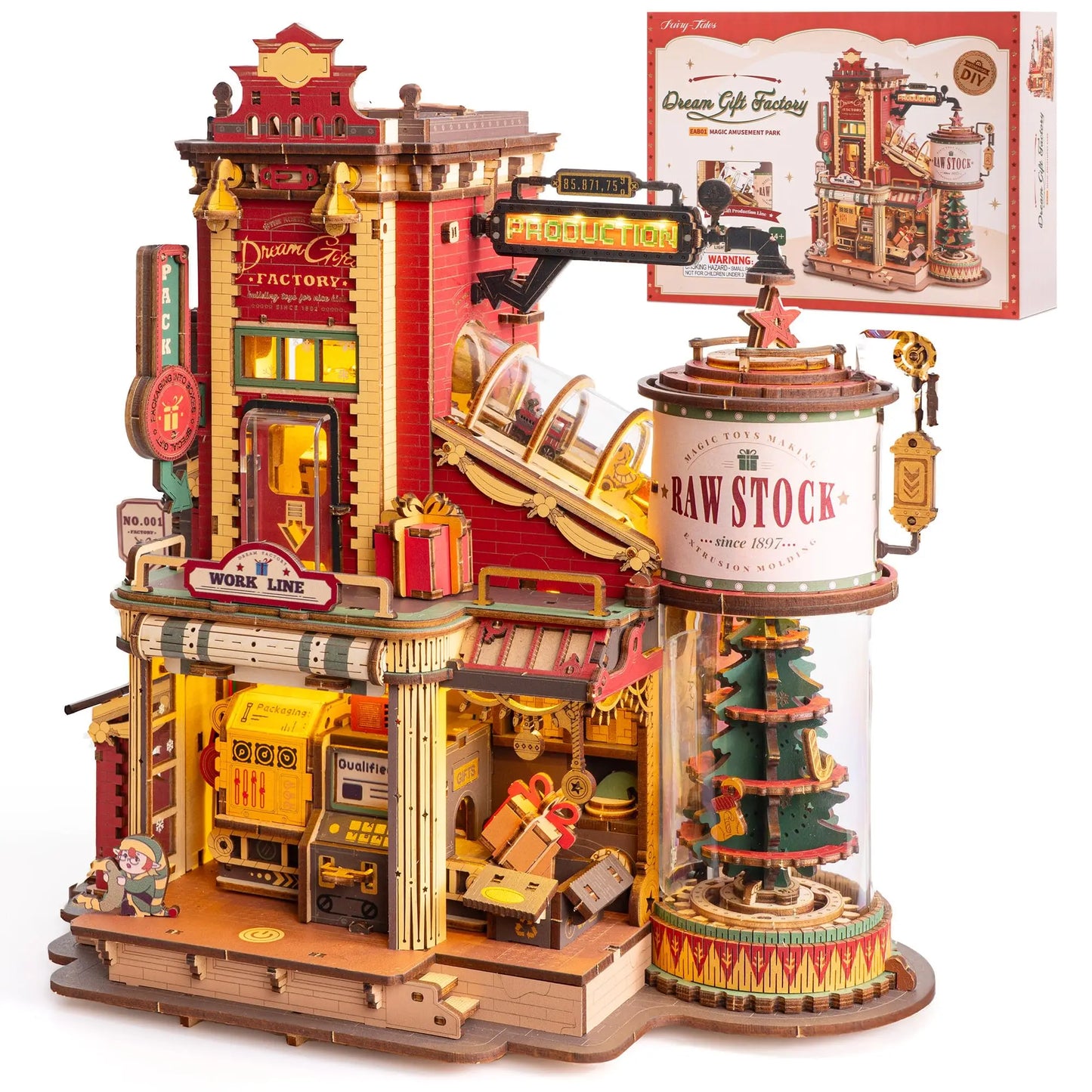 Dream Gift Factory 3D Wooden Puzzle Christmas Gifts with Light and Music