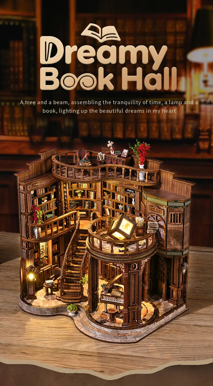 DIY Wooden Dreamy Book Hall Cottage Figurines Miniatures