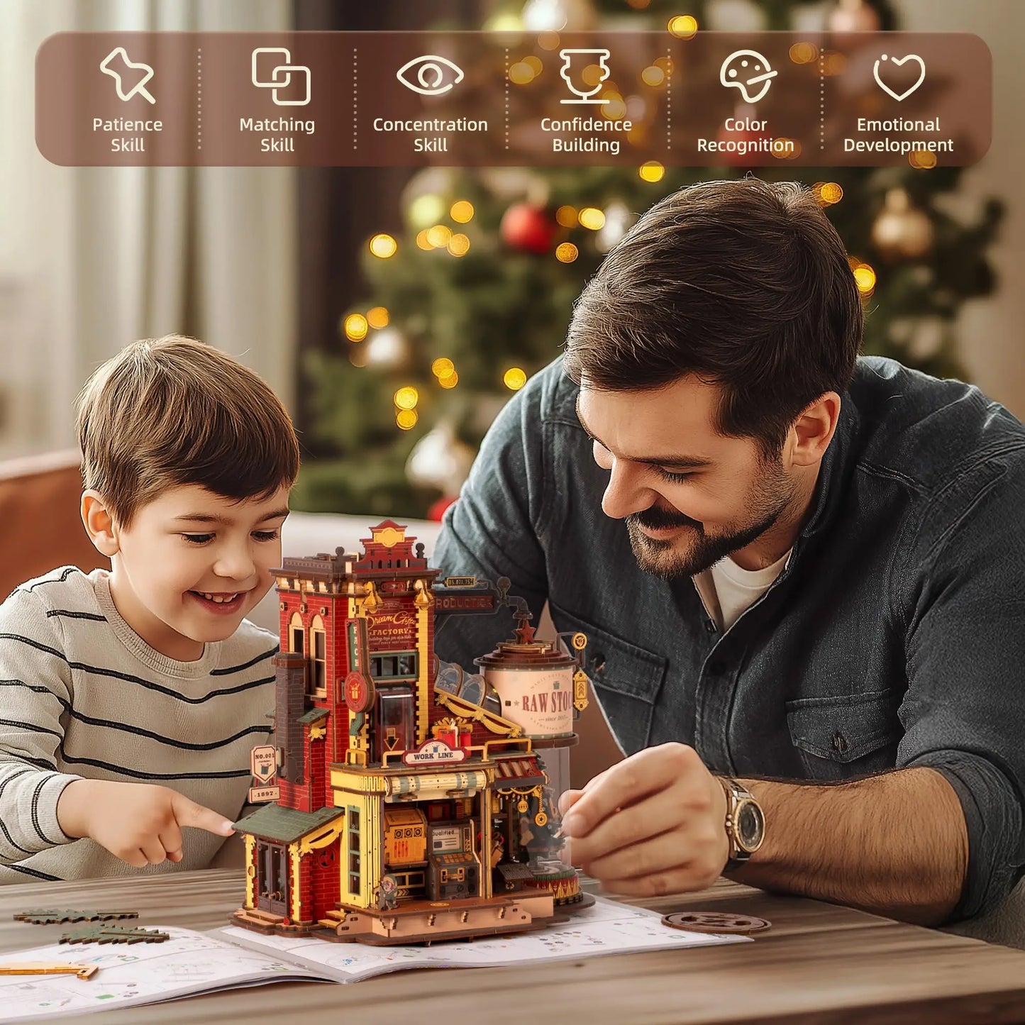 Dream Gift Factory 3D Wooden Puzzle Christmas Gifts with Light and Music