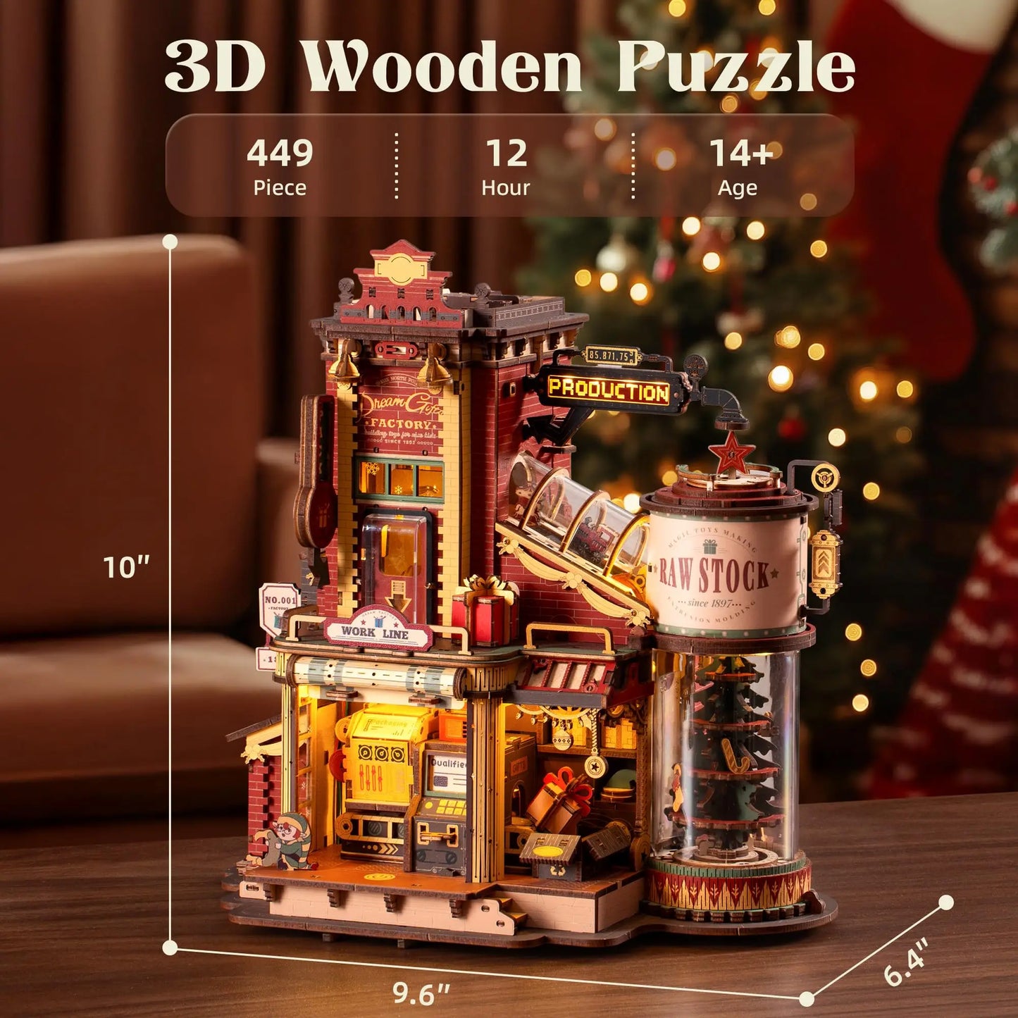 Dream Gift Factory 3D Wooden Puzzle Christmas Gifts with Light and Music