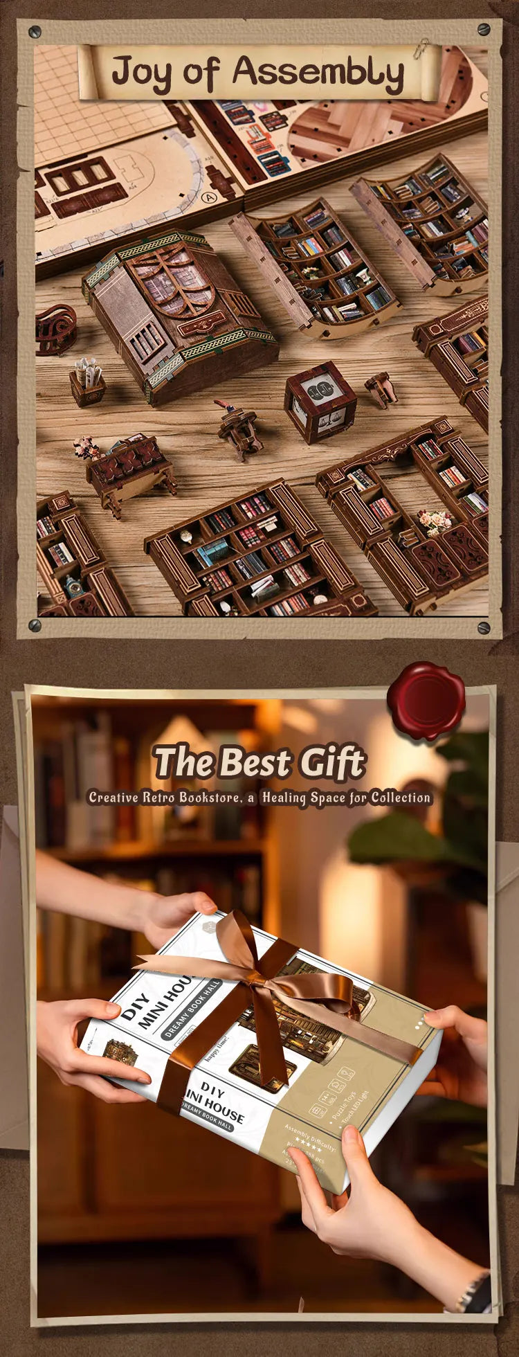 DIY Wooden Dreamy Book Hall Cottage Figurines Miniatures