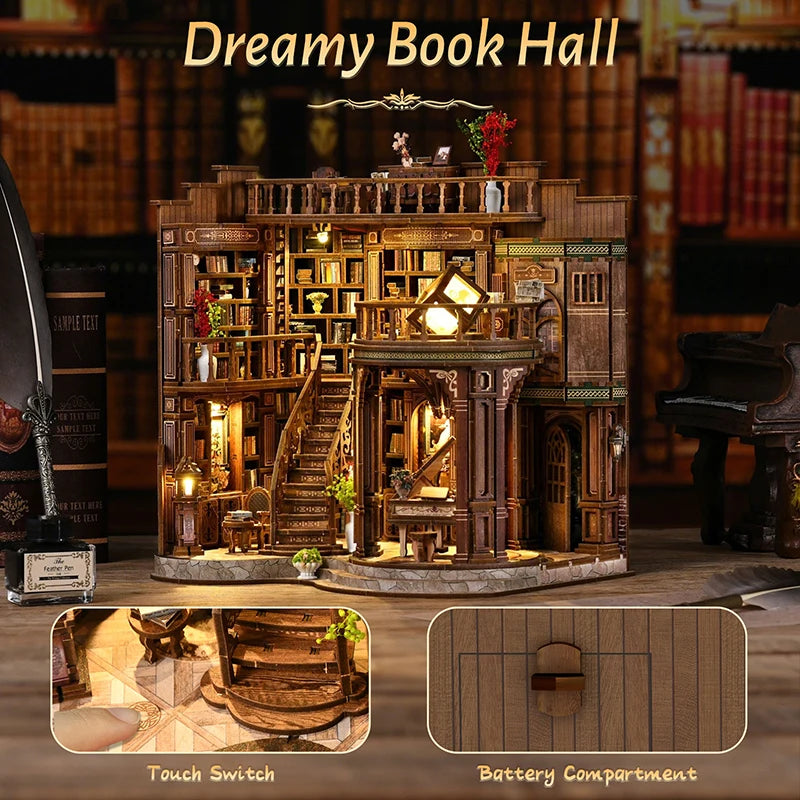 DIY Wooden Dreamy Book Hall Cottage Figurines Miniatures