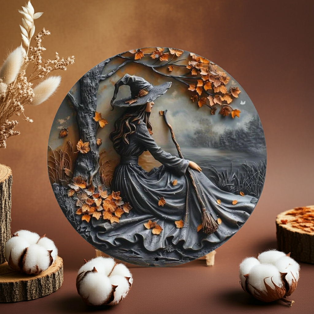 Enchanting 2D Witch Broom Flat Aluminum Sign