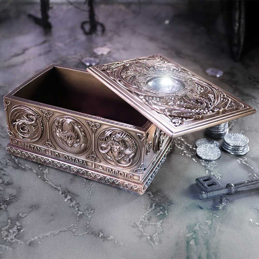 Open dragon tarot box showing inner storage space