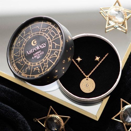 Astrology jewellery set with zodiac pendant and starburst earrings