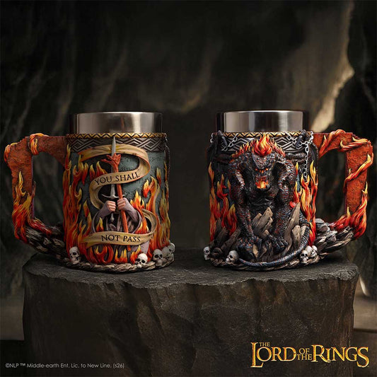 Two ornate mugs with 'You Shall Not Pass' design on a dark background, featuring 'The Lord of the Rings' branding.