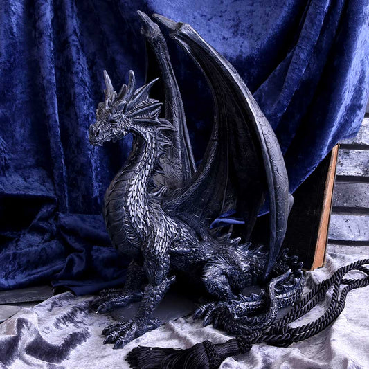 Black dragon figurine with majestic pose and gothic detailing