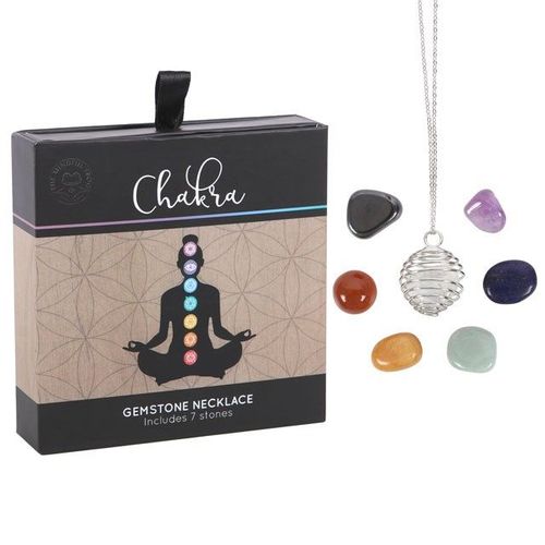 Chakra crystal necklace kit with 7 gemstones and silver pendant cage