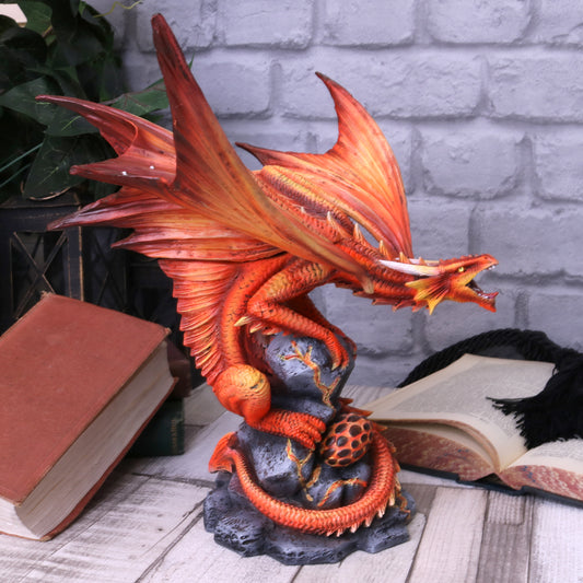 Anne Stokes Fire Dragon figurine on molten rock base