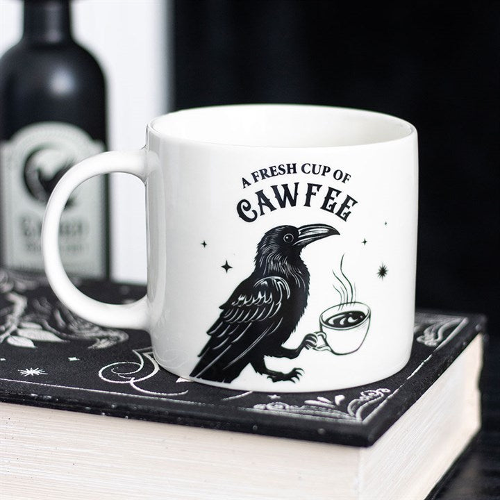 Fresh Cup of Cawfee mug with gothic raven illustration