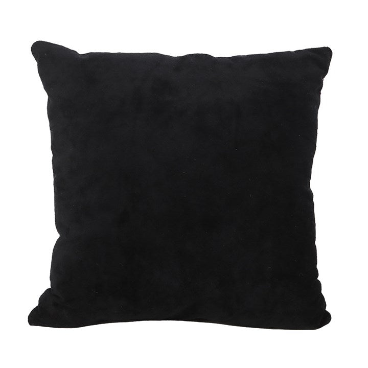 Back of gothic cushion with skull and serpent design