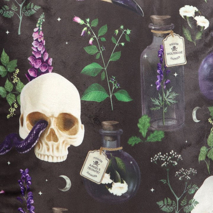 Square gothic cushion with skull and serpent design