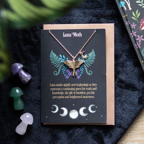 Greeting card necklace set with luna moth and envelope