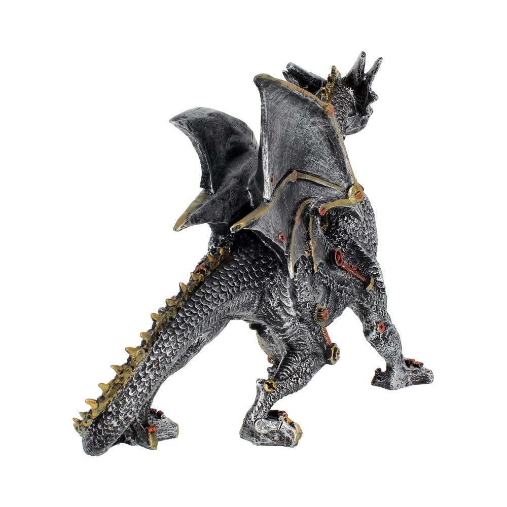 Alternative back view of large Dracus Machina steampunk dragon statue