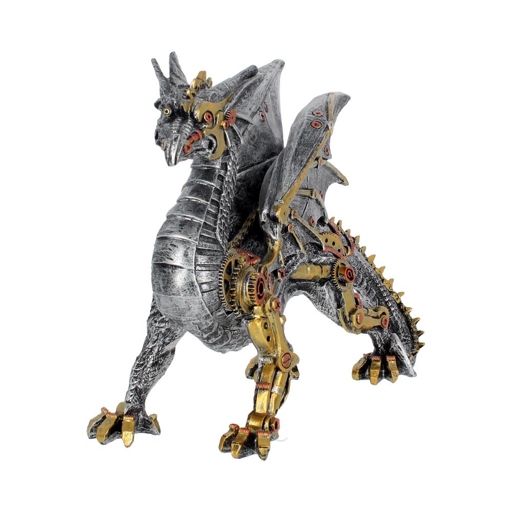 Alternative front view of large Dracus Machina steampunk dragon statue