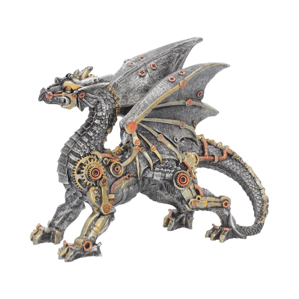 Alternative side view of Dracus Machina steampunk dragon statue