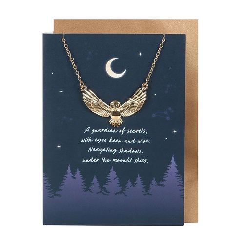 Flying owl charm necklace with matching card and envelope