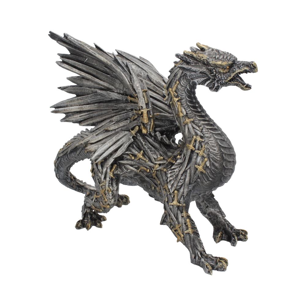 Alternative side view of sword-themed dragon figure with sculpted wings