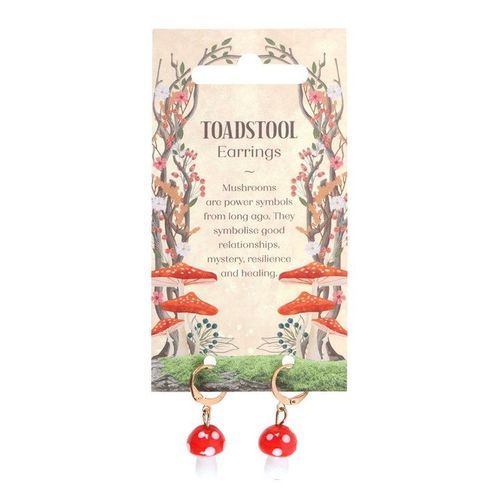 Toadstool mushroom dangle earrings with charm tag
