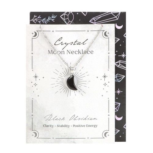 Obsidian Crystal Moon Necklace with Card