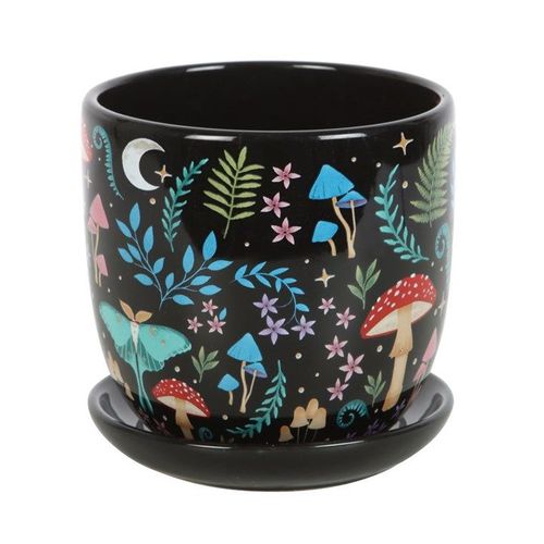 Enchanted Forest Ceramic Plant Pot with Saucer