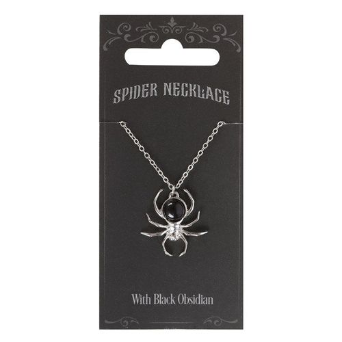 Obsidian Spider Pendant Necklace