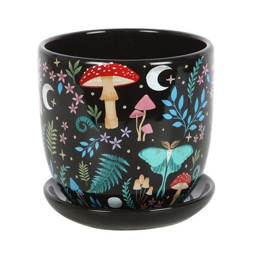 Enchanted Forest Ceramic Plant Pot with Saucer