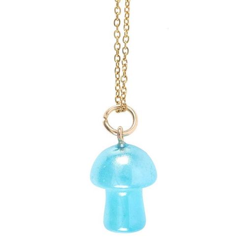 Blue Aura Crystal Mushroom Necklace with Card