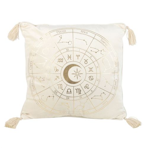 Off White Square Astrology Wheel Cushion