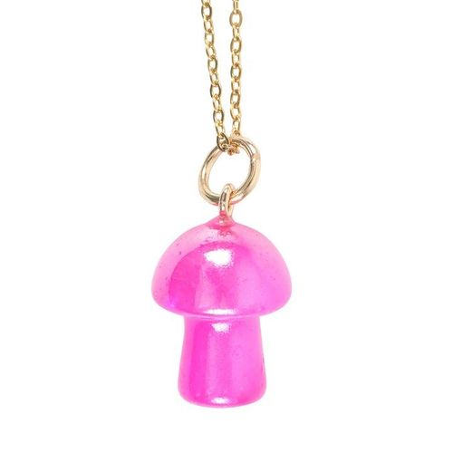 Pink Aura Crystal Mushroom Necklace with Card