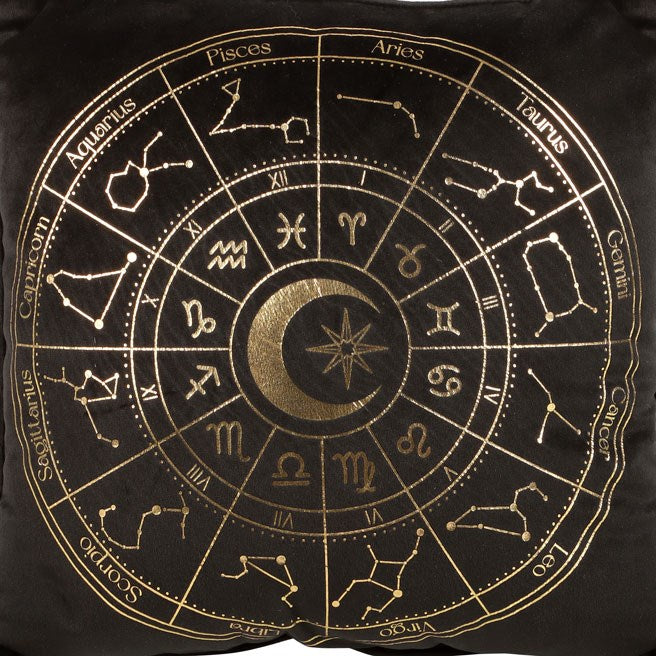 Black Astrology Wheel Square Cushion