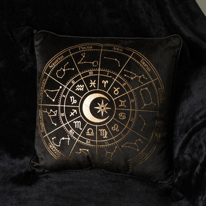 Black Astrology Wheel Square Cushion
