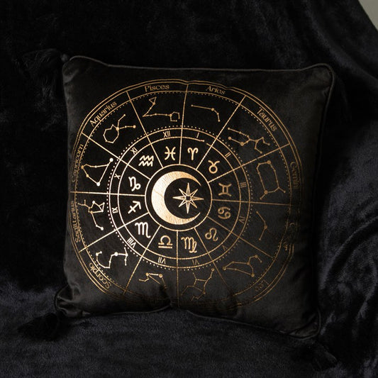 Black Astrology Wheel Square Cushion