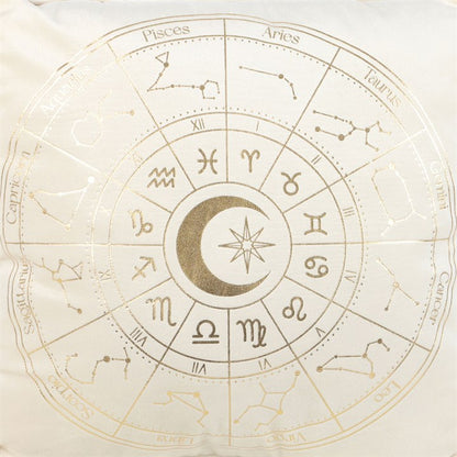 Off White Square Astrology Wheel Cushion