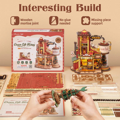 Dream Gift Factory 3D Wooden Puzzle Christmas Gifts with Light and Music