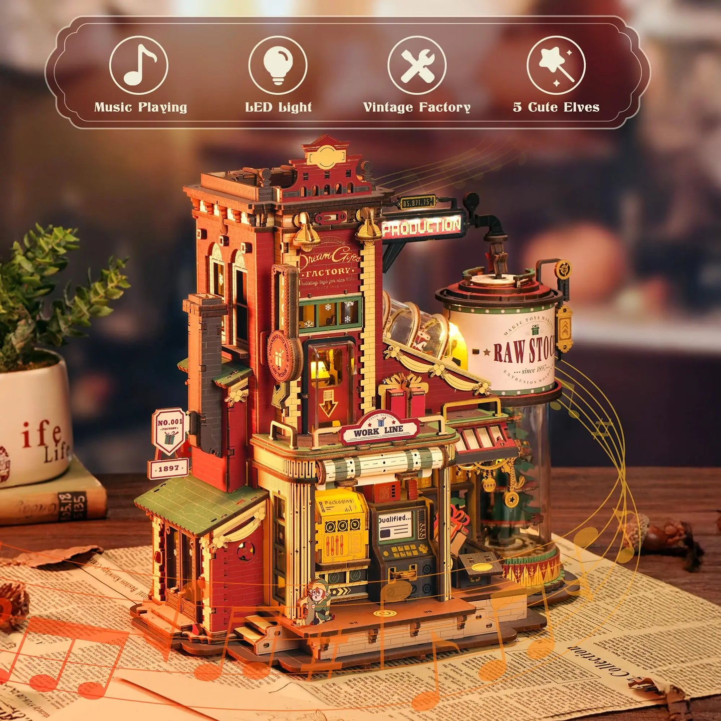 Dream Gift Factory 3D Wooden Puzzle Christmas Gifts with Light and Music