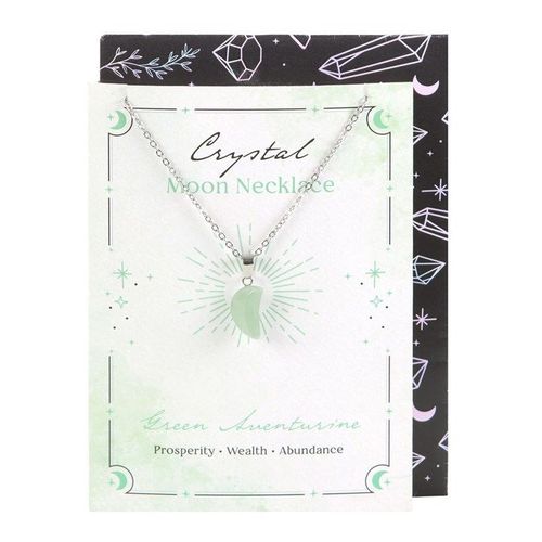 Aventurine crystal moon necklace on message card with envelope