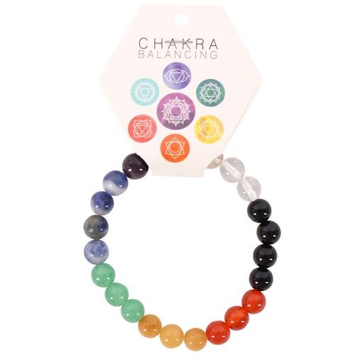 Round crystal bead bracelet representing the seven chakras