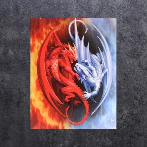 A pair of fire and ice dragons on canvas